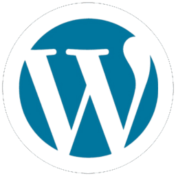 A blue WordPress logo representing a popular content management system, often used for building websites and blogs.