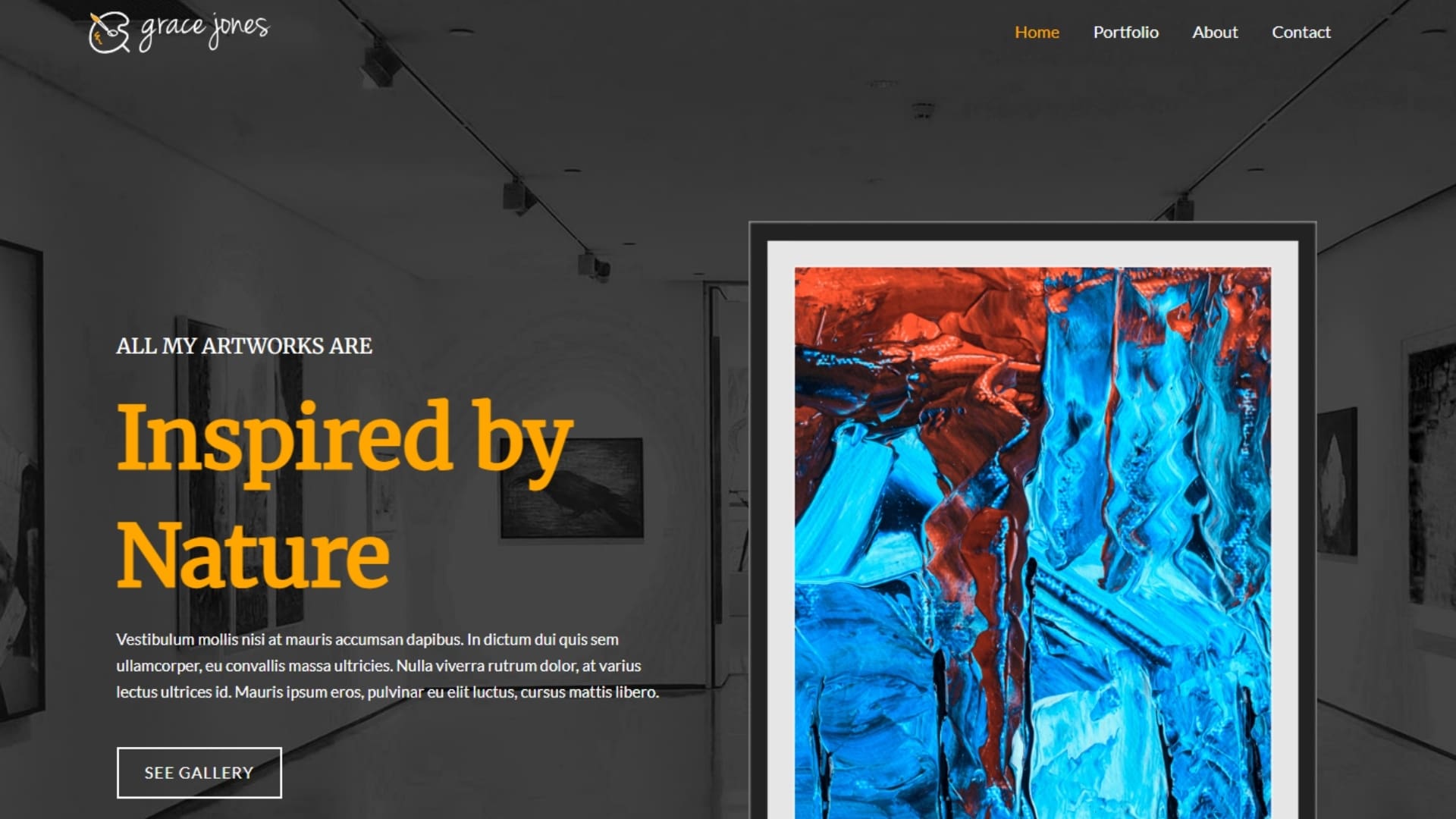 Abstract art piece featuring vibrant red and blue colors, displayed in a modern gallery setting, illustrating the theme of creativity and inspiration from nature.