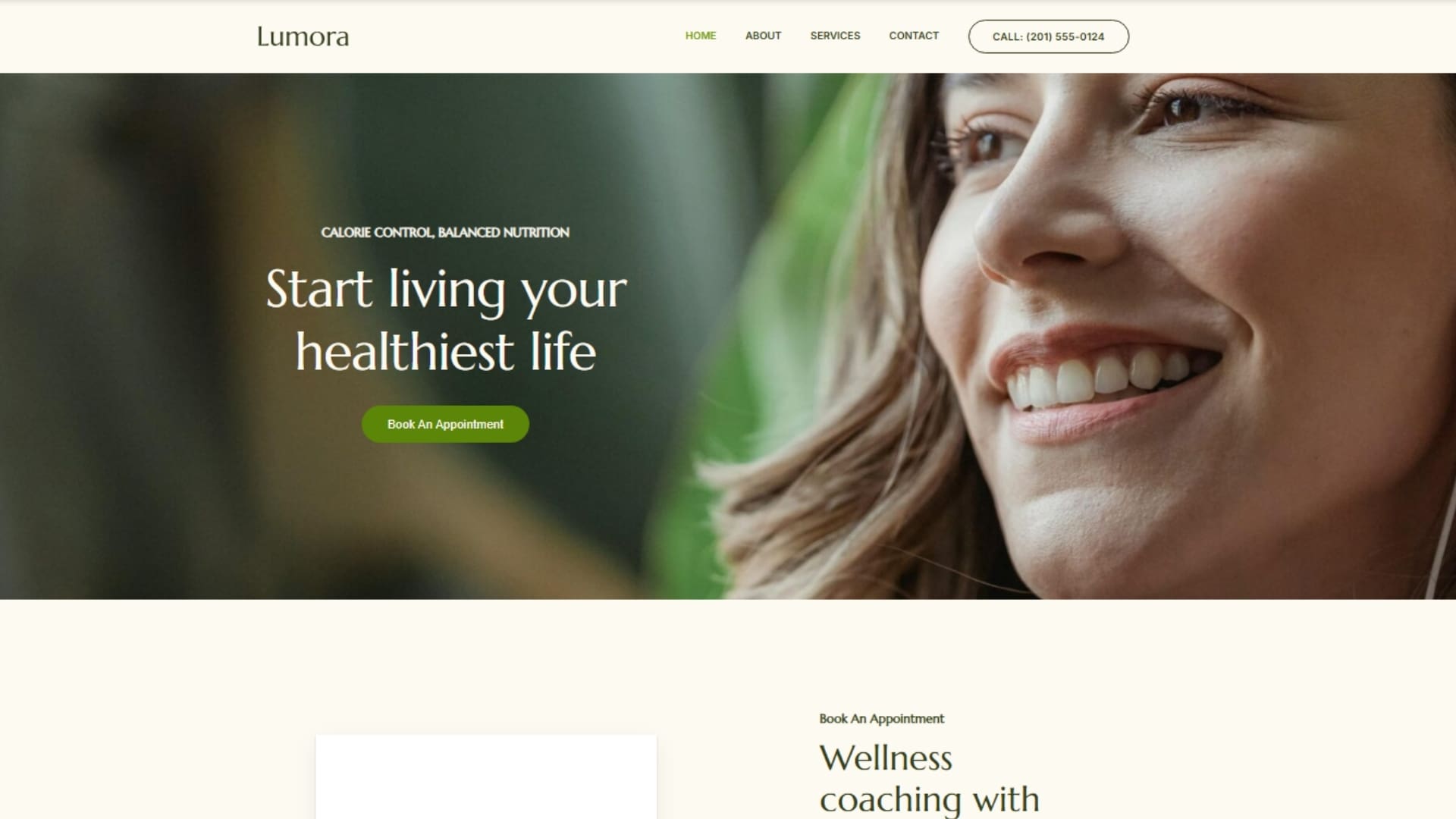 Close-up of a smiling woman with healthy skin, showcasing a positive lifestyle. This image promotes wellness coaching and encourages visitors to start their healthiest life.
