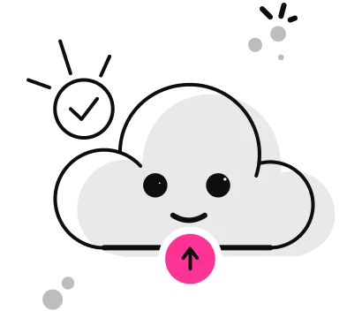 A smiling cloud icon with an upward arrow, symbolizing cloud storage and data upload features on a technology website.