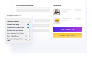 Alt text: Screenshot of an online checkout page displaying customer information fields and a summary of selected furniture items, including a chair and a table, for an e-commerce website.
