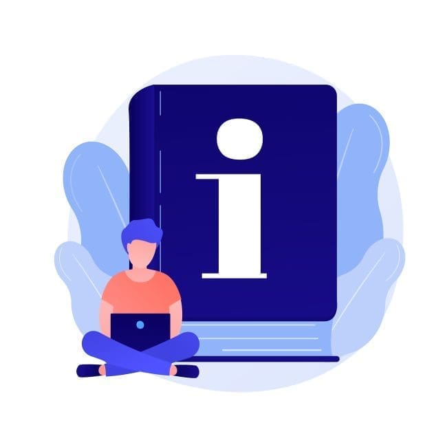 A person sitting cross-legged with a laptop in front of a large information book, symbolizing online learning and information access. This image represents the importance of digital literacy and education resources.