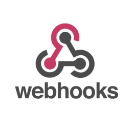 Logo of Webhooks, featuring interconnected nodes in red and gray, representing real-time data communication and integration solutions.