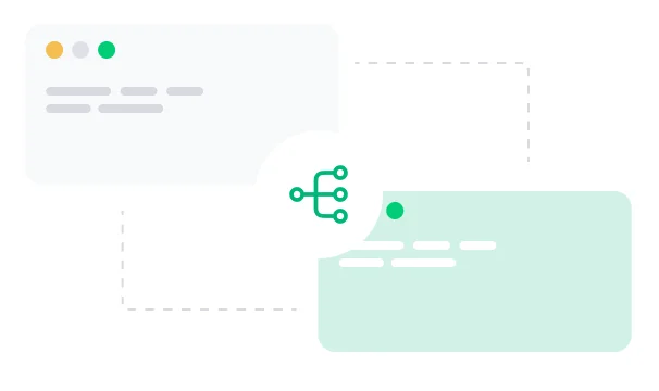 Graphic illustrating a data flow diagram with interconnected nodes, emphasizing the concept of data processing and integration for a technology-focused webpage.