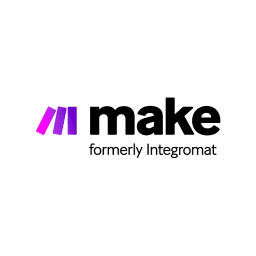 Logo of Make, a platform for seamless integrations and automation solutions, featuring a modern design with purple and black colors.