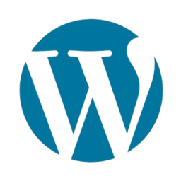WordPress logo in a circular design, representing the popular content management system used for building websites and blogs.